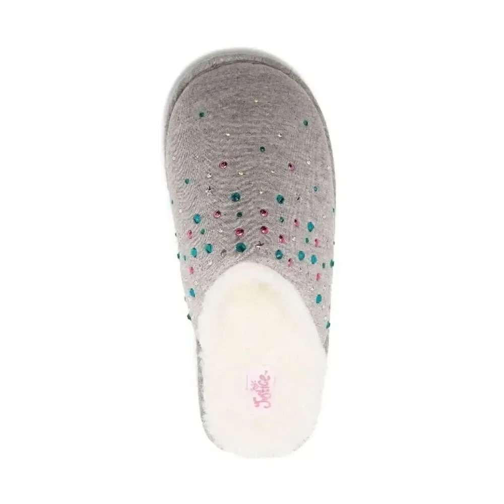 Justice Girls Graphic Slip On Sparkling Scuff Slippers Shoes Size 4/5